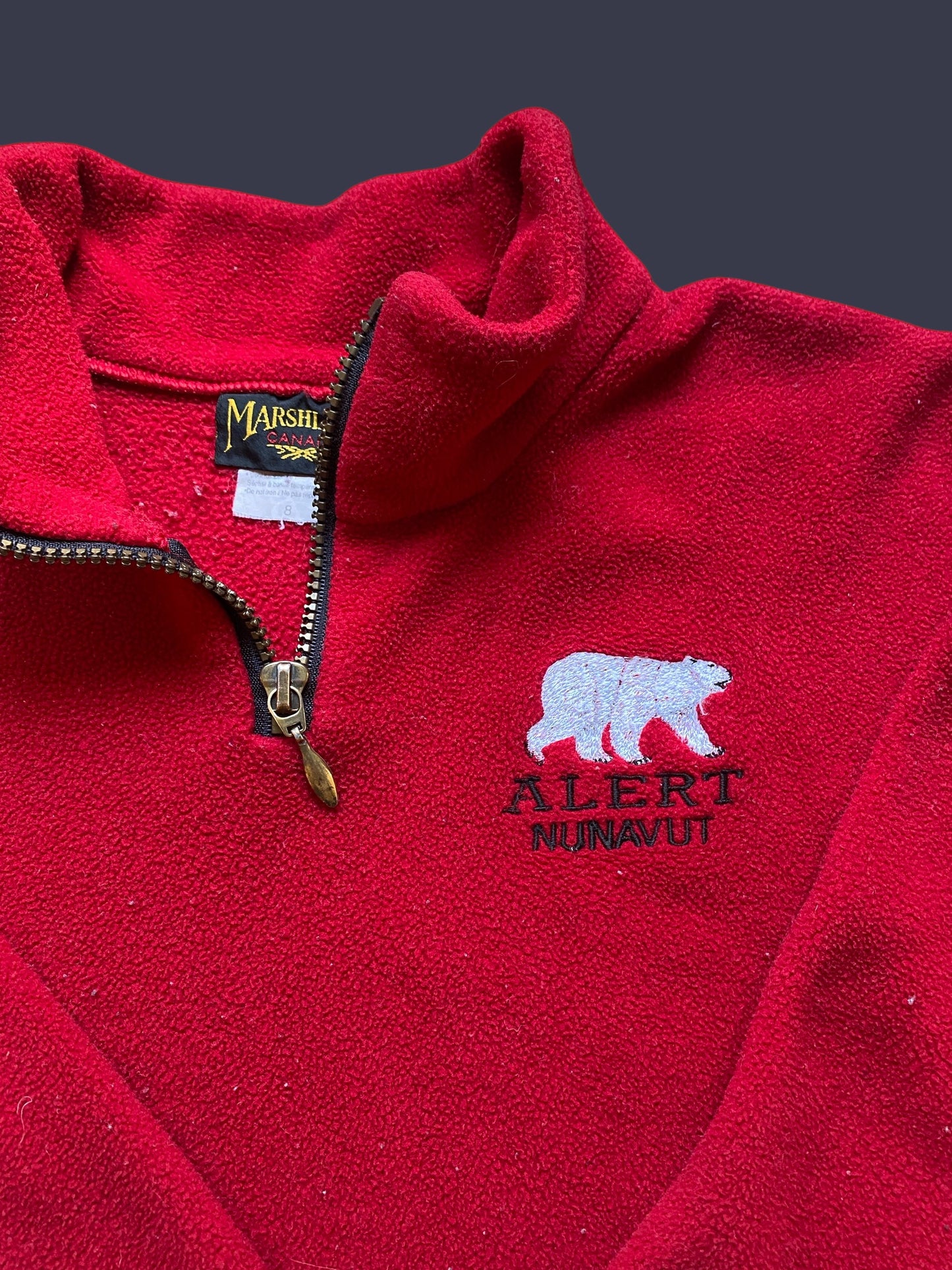 Red fleece sweater ‘Alert Nunavut’ 8Y | Marshlands Canada