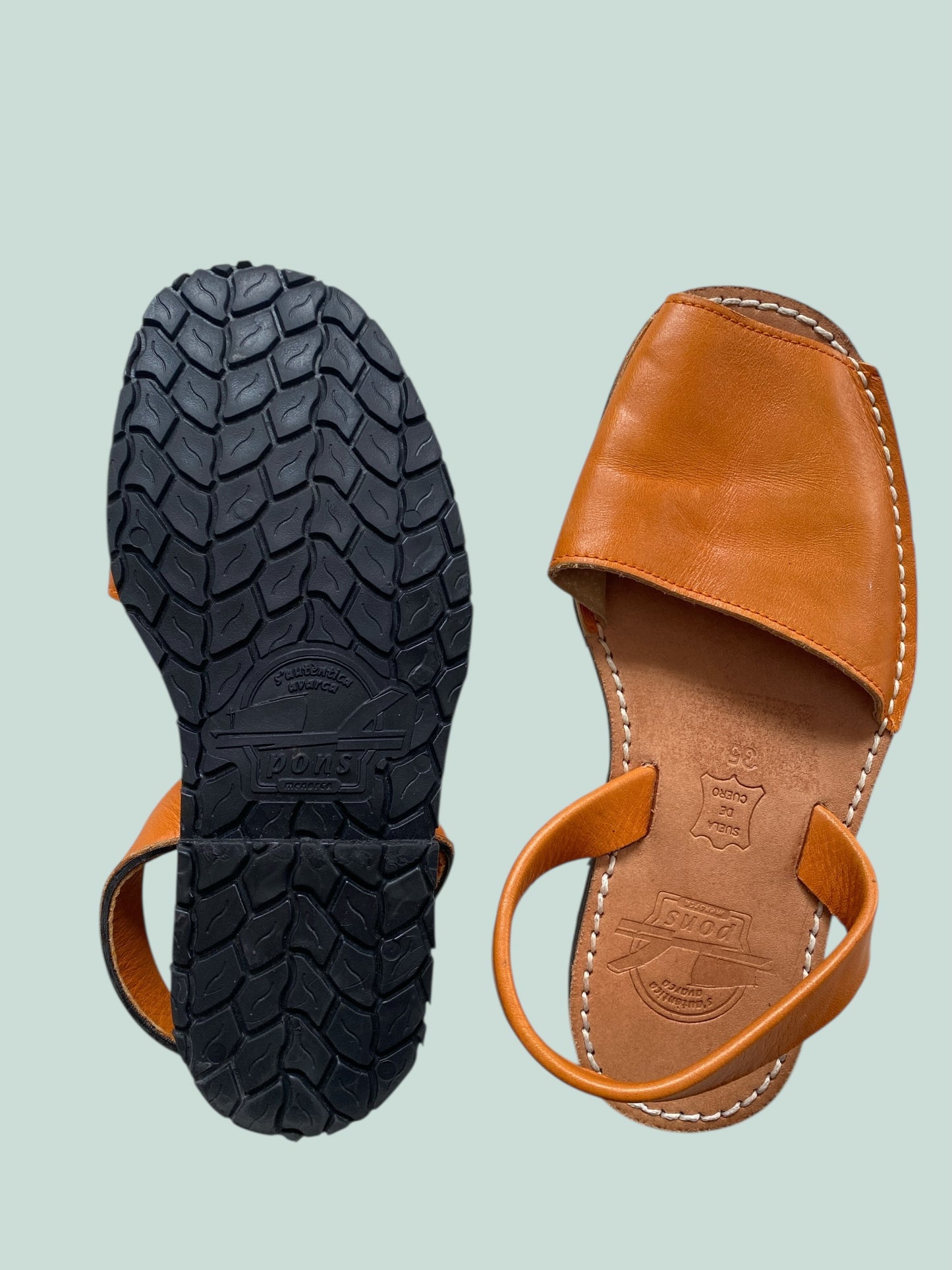 Orange leather sandals women's 5US (35 EU) | Pons