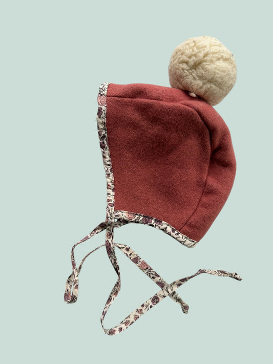 Rose wool bonnet with fleece lining 1-2Y
