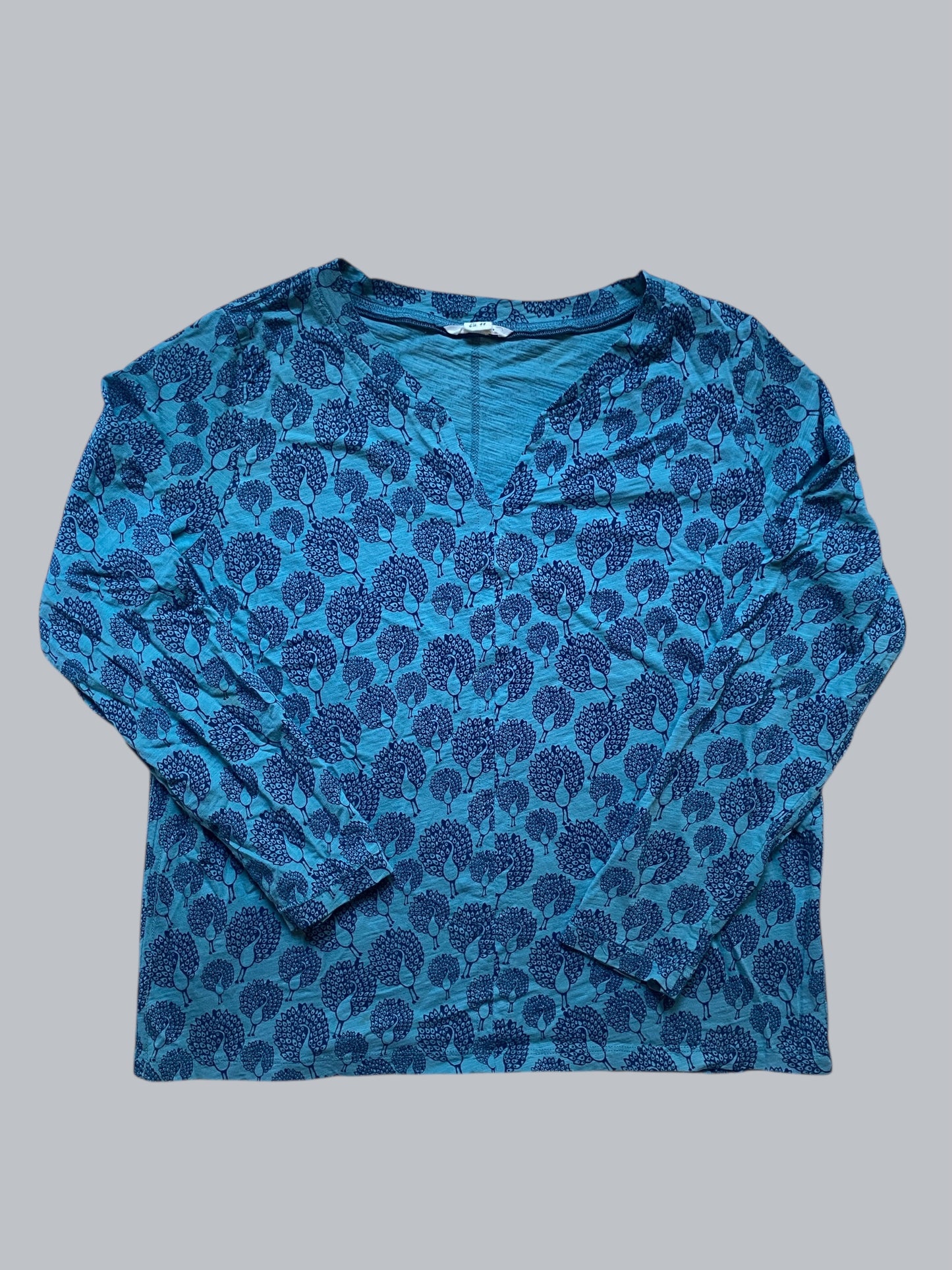 Cotton long sleeve peacock top size L-XL (EU 44) | White STuff