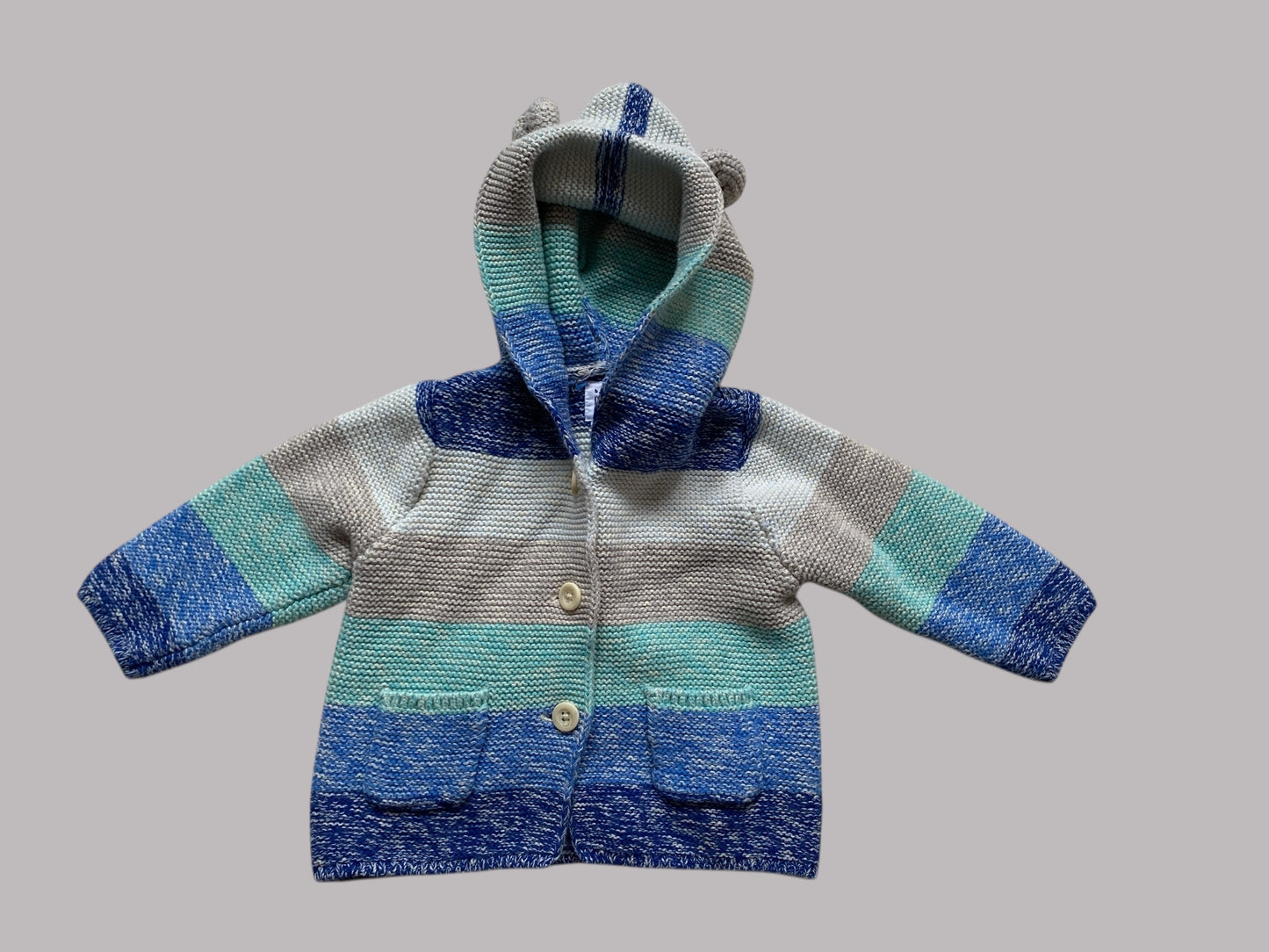 Cotton knit striped hoodie cardigan 6-12m | Gap