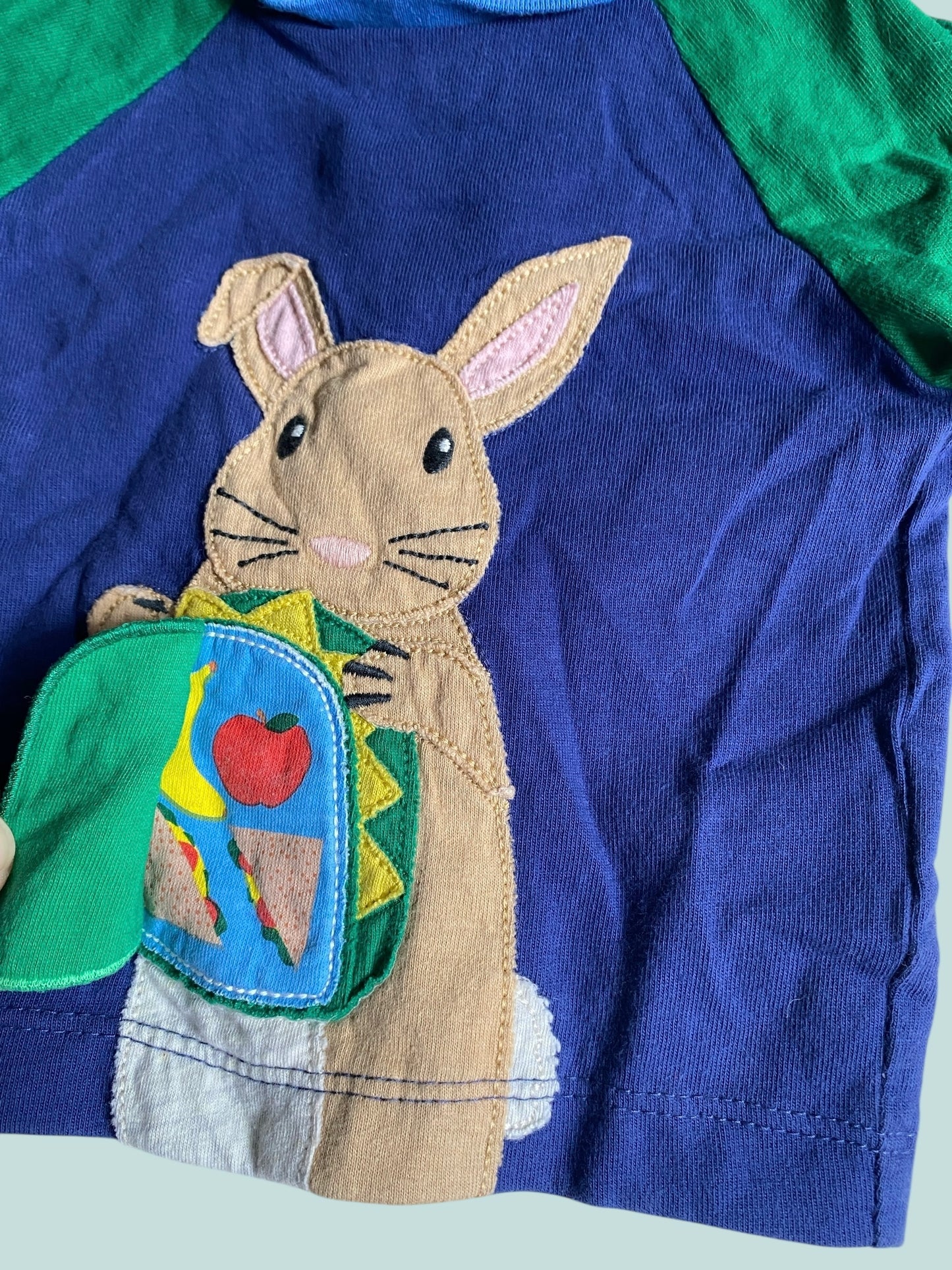 Cotton striped long sleeve bunny top 0-3m (62)| Boden