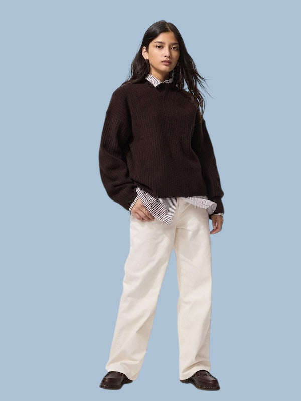 Cream wide straight low waist jeans 32x31 | Uniqlo