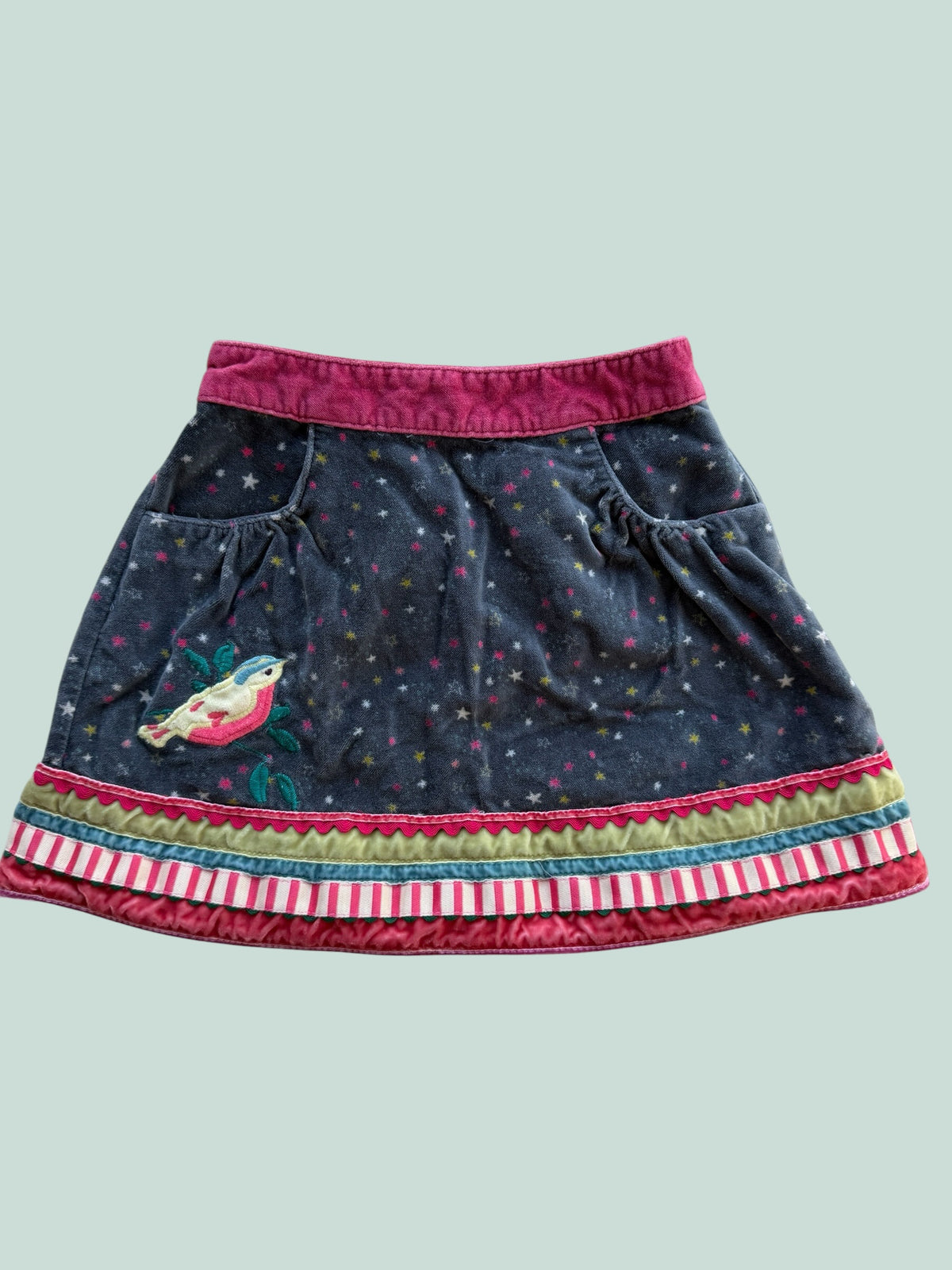 Velour bird skirt with cotton linine 4Y | Dpam