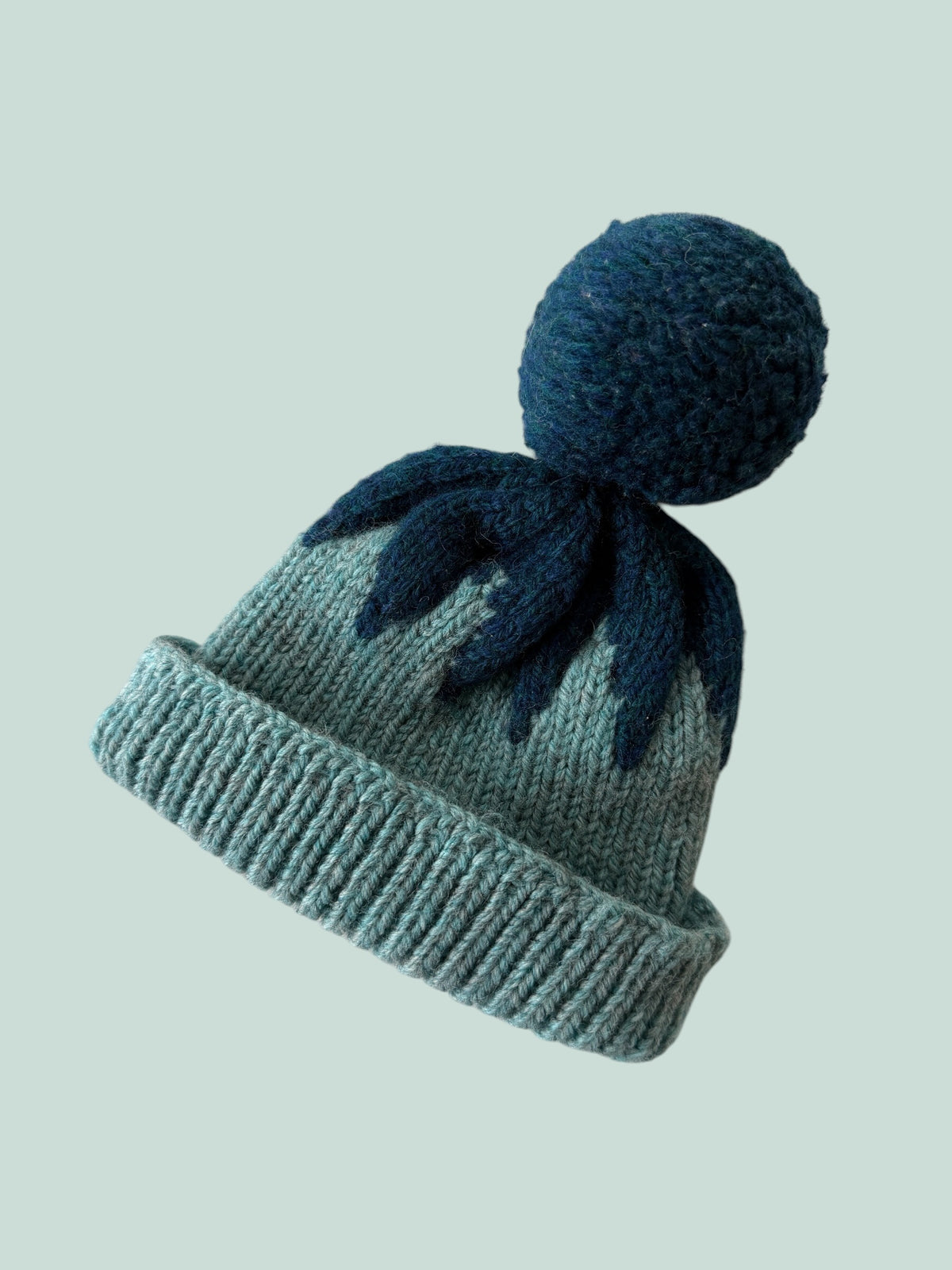 Hand knit beanie with pompom ~1-2Y