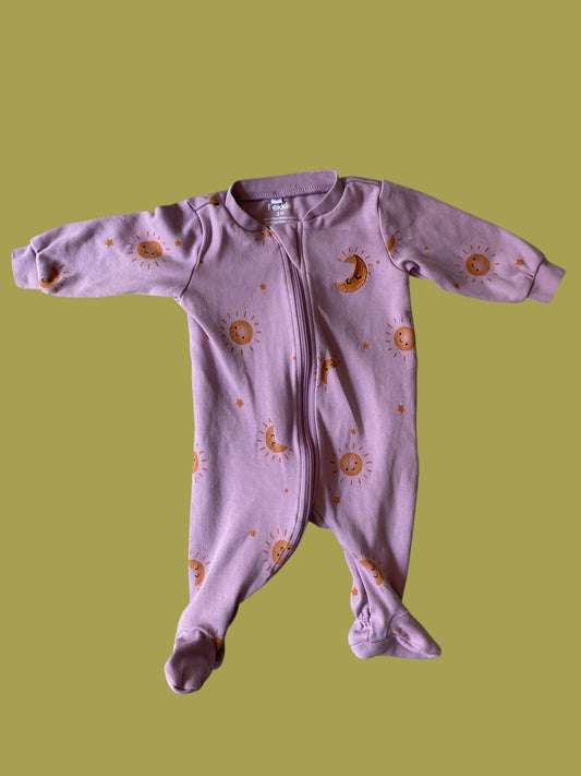 Organic cotton moon footed two-way-zip sleeper 3m | Pekkle