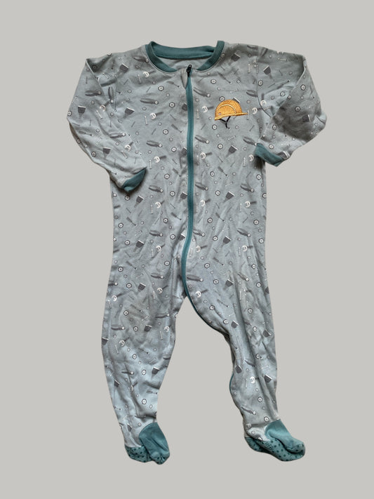 Construction cotton two-way zip footed sleeper 18m | Tuffy