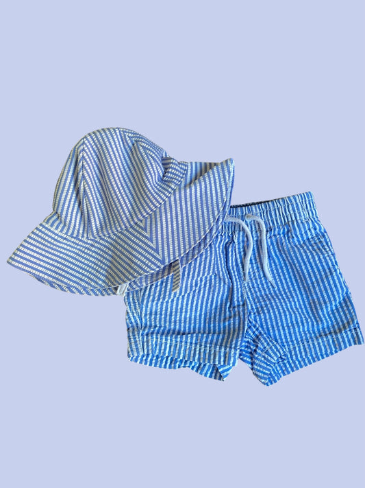 Striped crepe shorts and sun hat set 12-18m | Gap