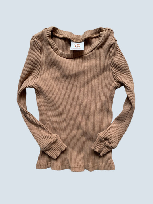 Beige cotton ribbed long sleeve top 2-3Y | Cozy Cub