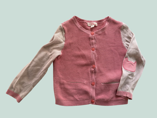 Pink cotton knit cat cardigan 6-12m | Du pareil au méme