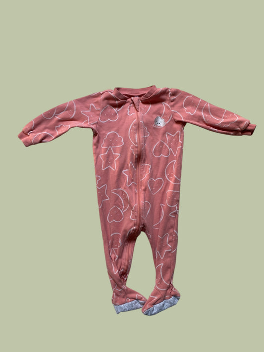 Organic cotton footed 2-way-zip heart sleeper 12m | Pekkle