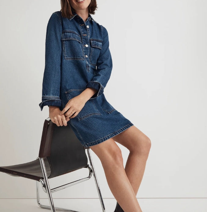 Classic Blue Denim Popover Mini Shirtdress women’s small | Madewell