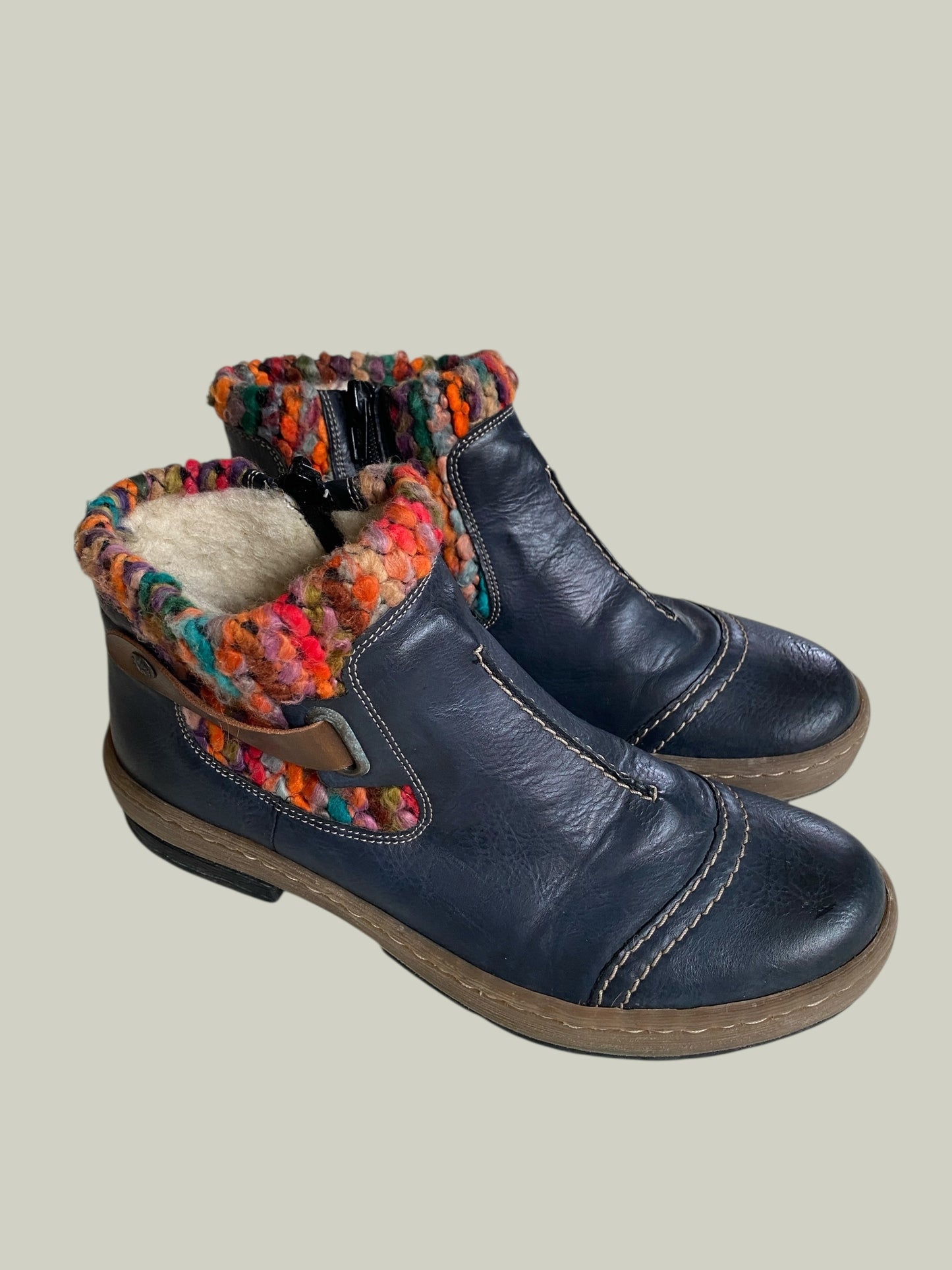 Navy ankle boots with wool collar and faux fur lining 8 US women's/39 EU | Rieker