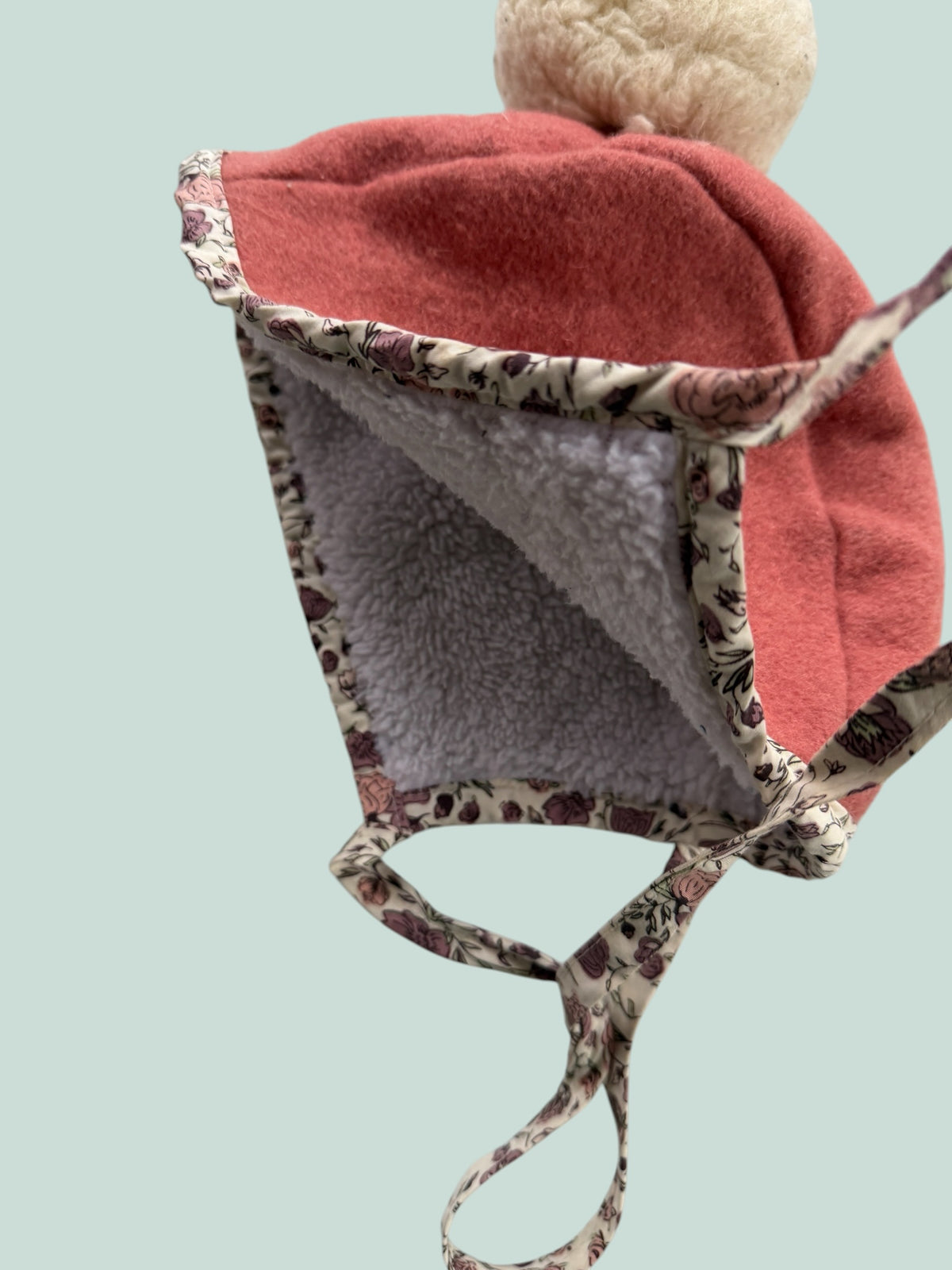 Rose wool bonnet with fleece lining 1-2Y