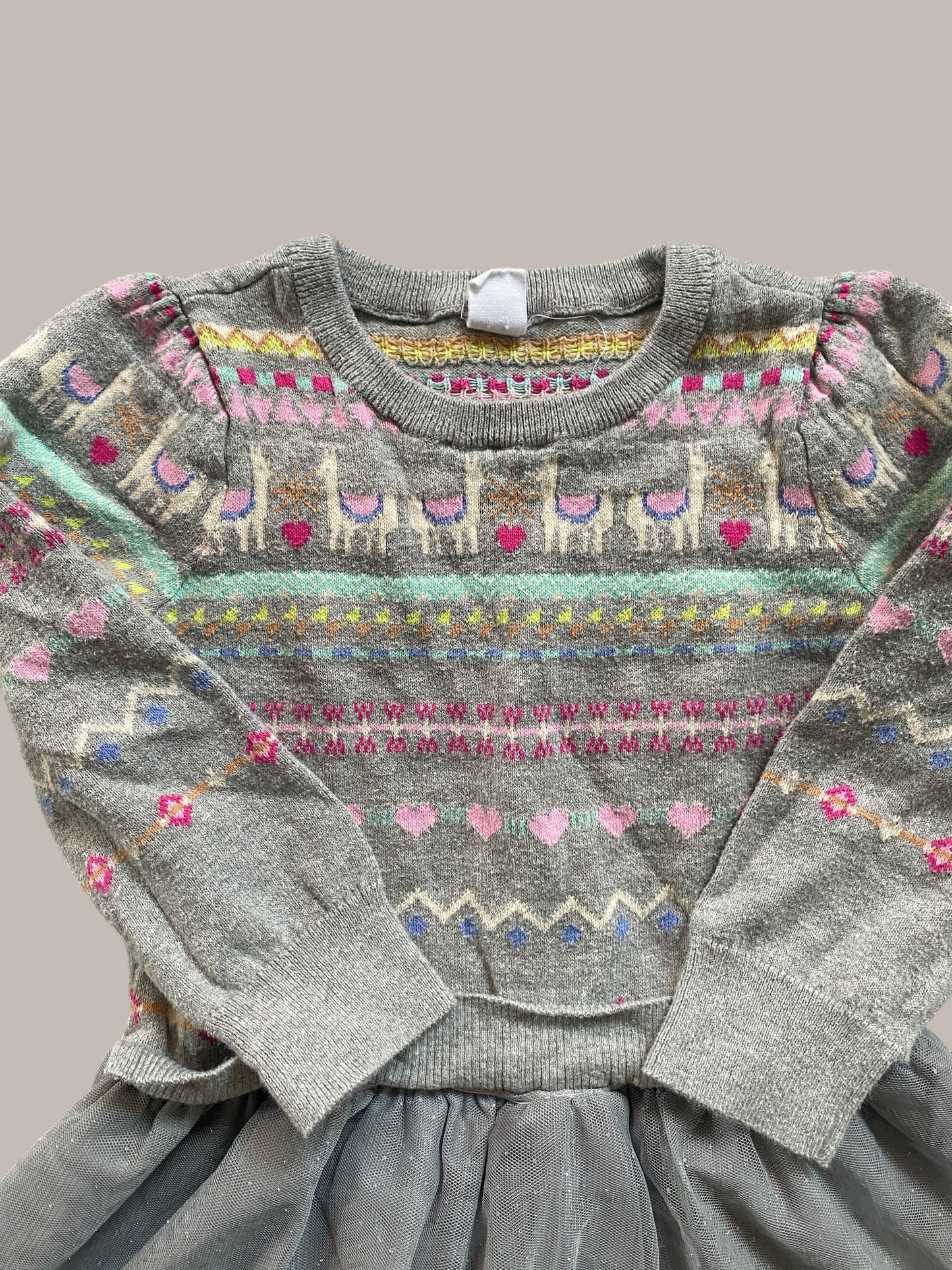 Grey cotton + tulle Llama dress 4Y | Gap