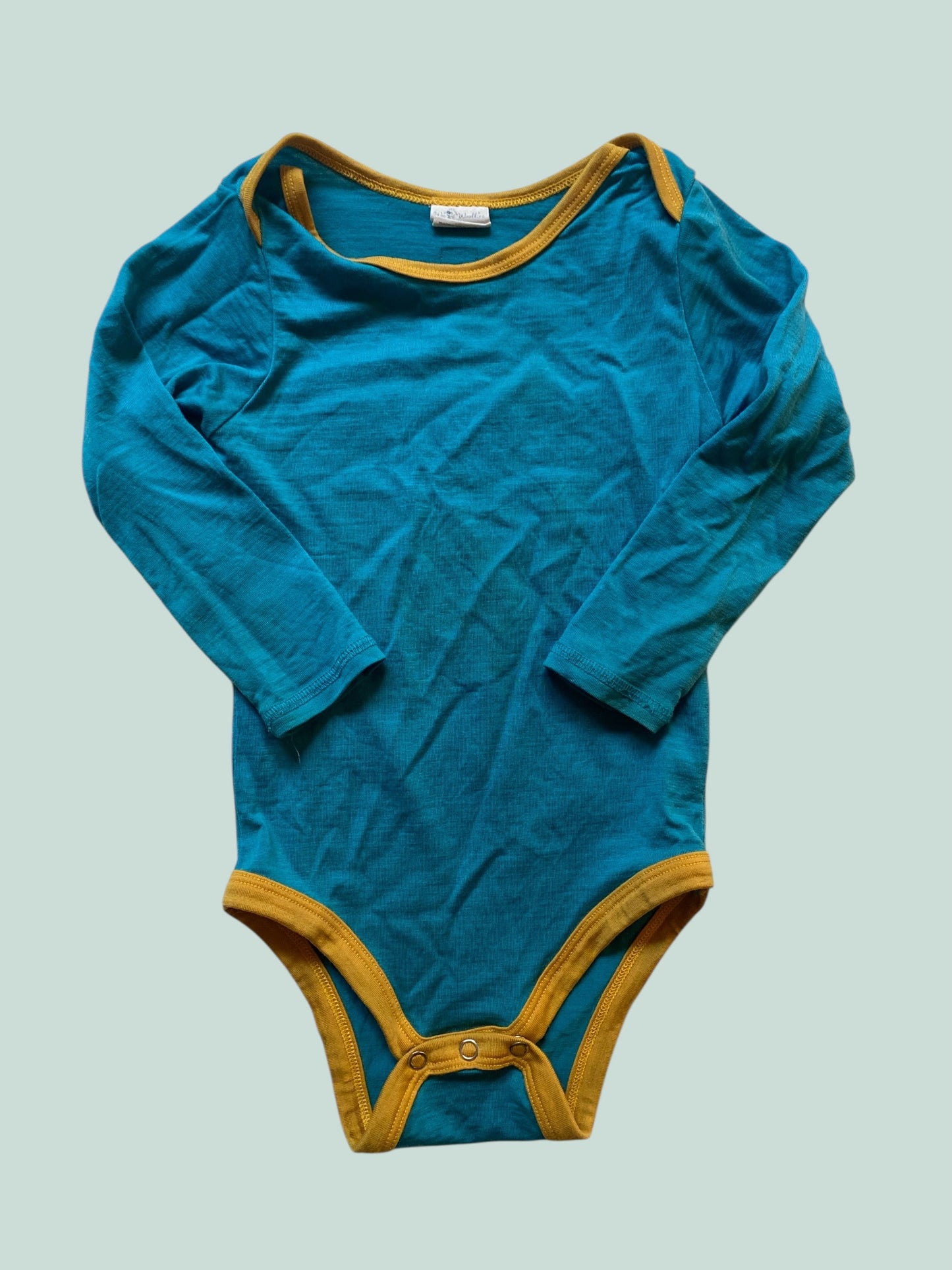 Teal and yellow merino wool onesie 12-18m | Wee Woolies