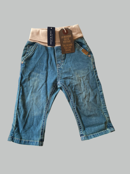 Denim cotton pants with elastic waist 6m | Souris Mini