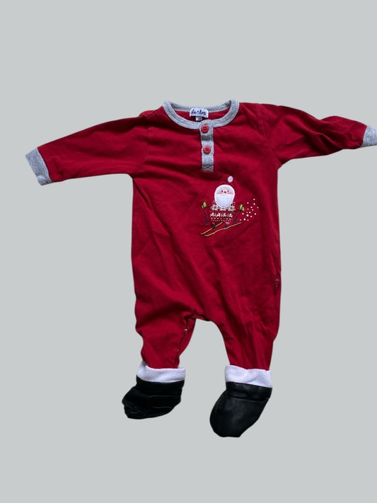 Santa cotton sleeper with attached booties 6m | Le Top