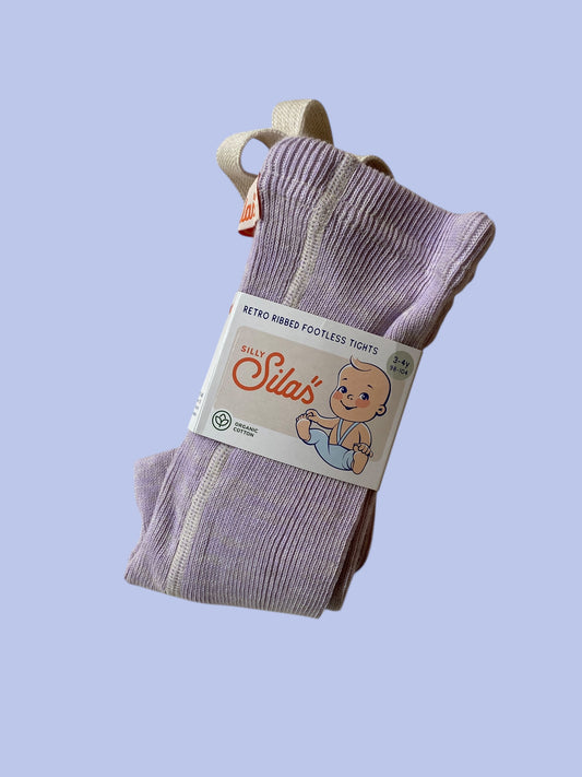 Rose organic cotton ribbed footless tights with suspenders 3-4Y | Silly Silas