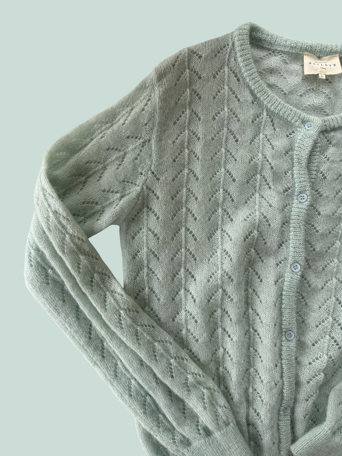 Mint green knit wool-blend cardigan women's medium/large | Artlove