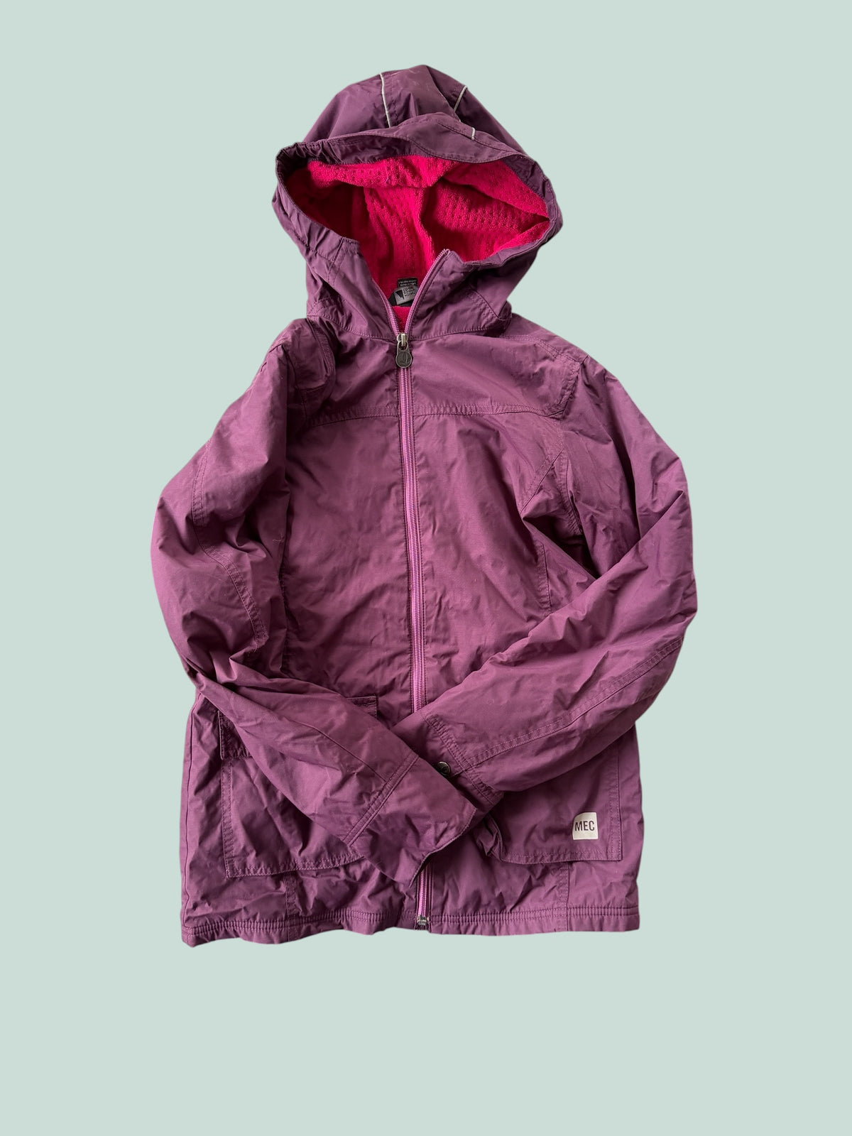 Purple fleece lined rain coat 14Y | MEC