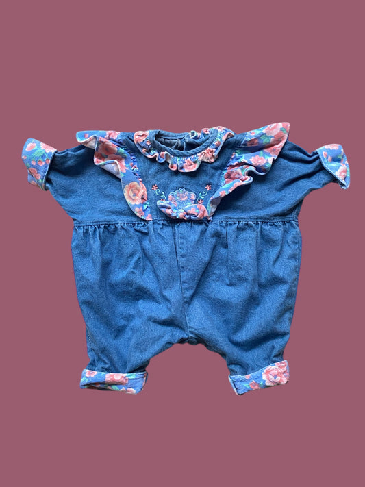 Vintage cotton denim romper suit 0-3m | Mini Togs