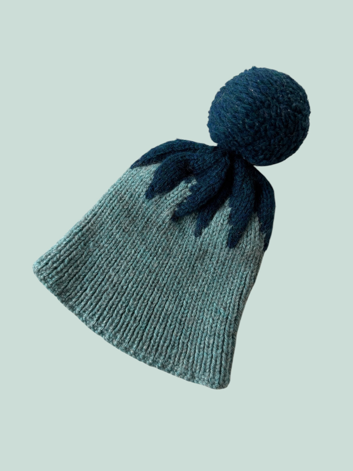 Hand knit beanie with pompom ~1-2Y