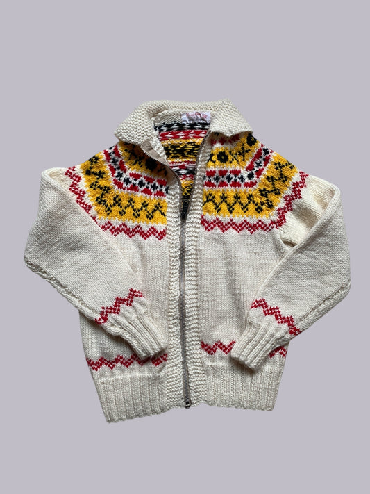 Vintage hand knit zipper cardigan ~8Y