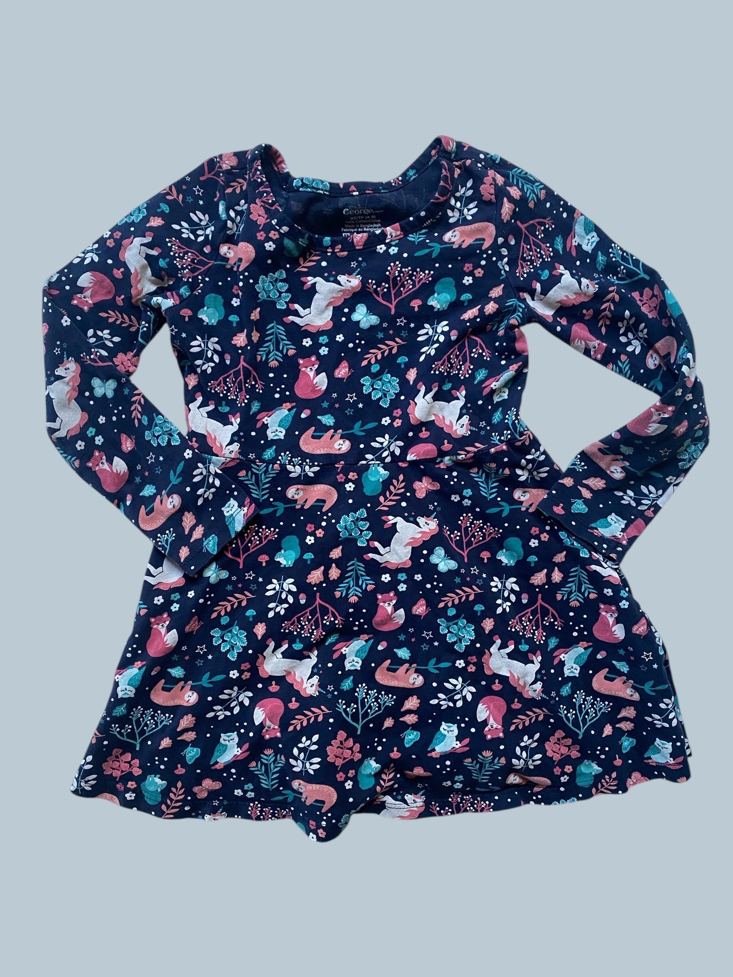 Unicorn + fox  cotton dress 4-5Y | George