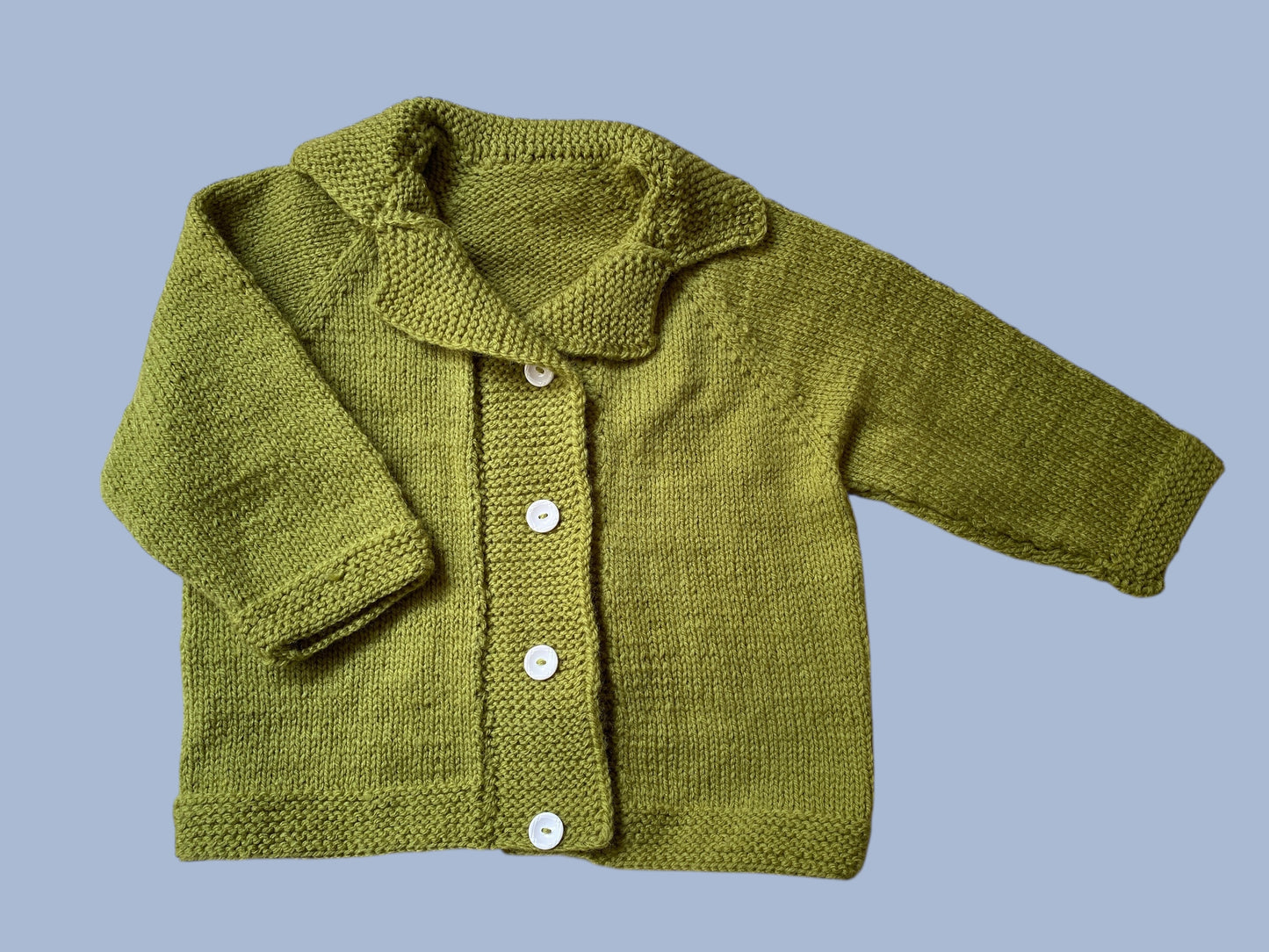 Hand knit chartreuse cardigan ~ 3-4Y