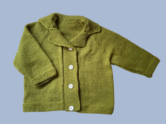 Hand knit chartreuse cardigan ~ 3-4Y