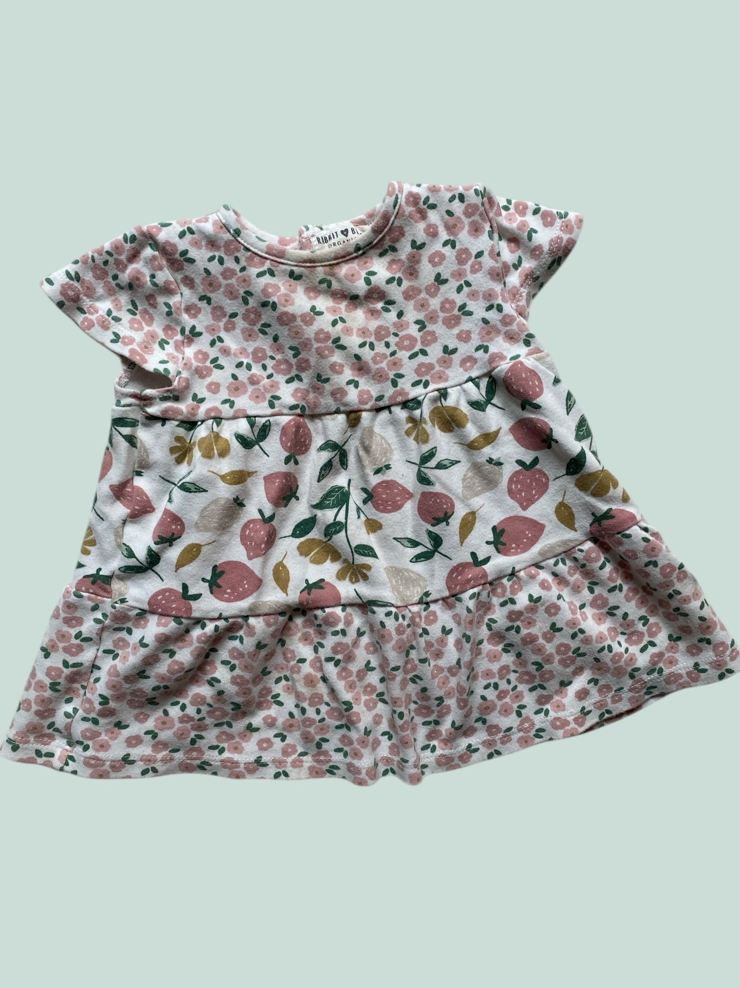 Organic cotton strawberry dress 12m | Rabbit + Bear