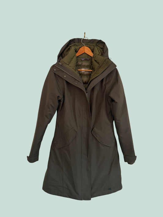 3-in-1 down parka with outer shell women’s small dark green/brown | MEC