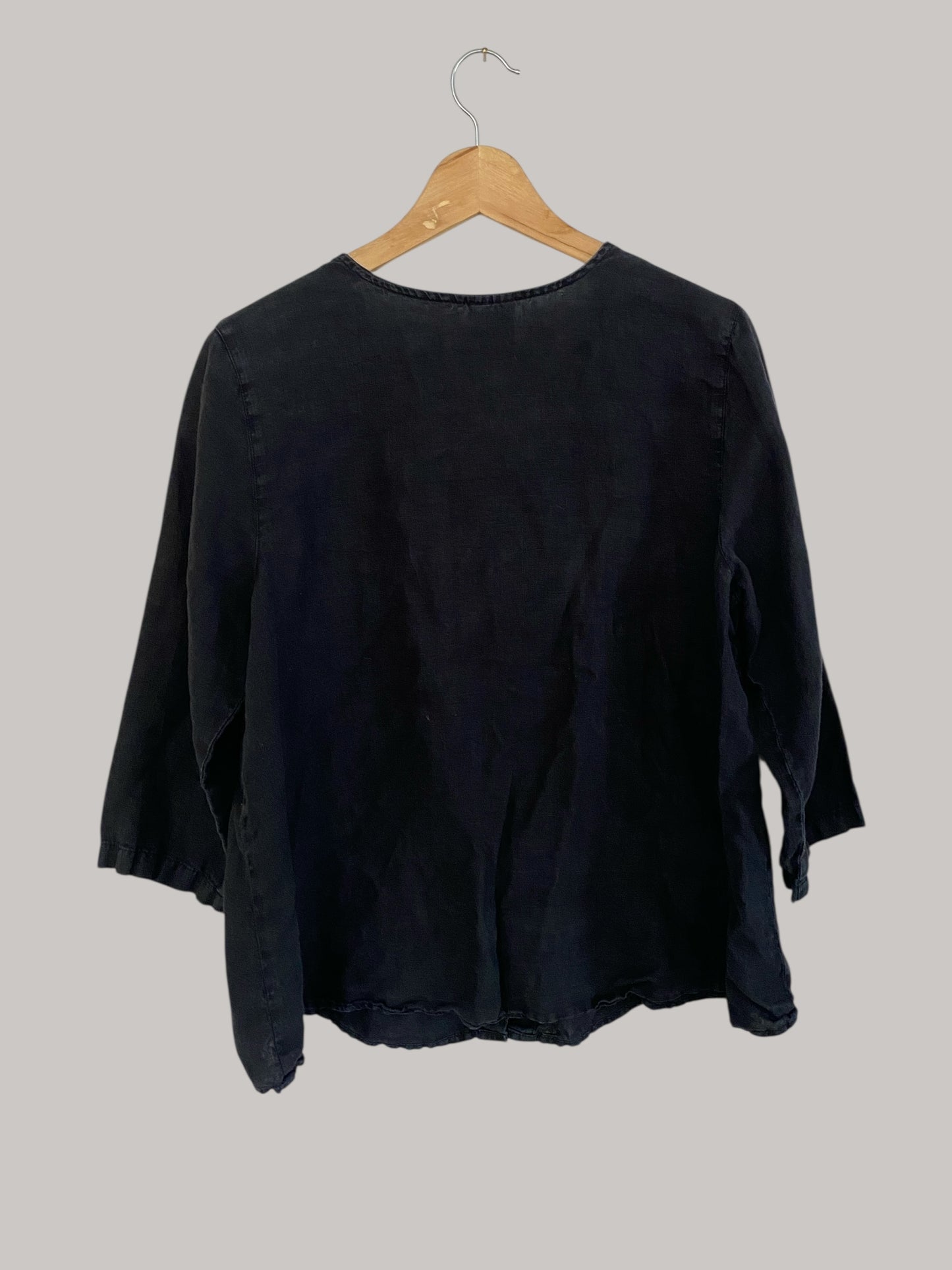 Black linen shirt women’s large | Color me Cotton (made in USA)