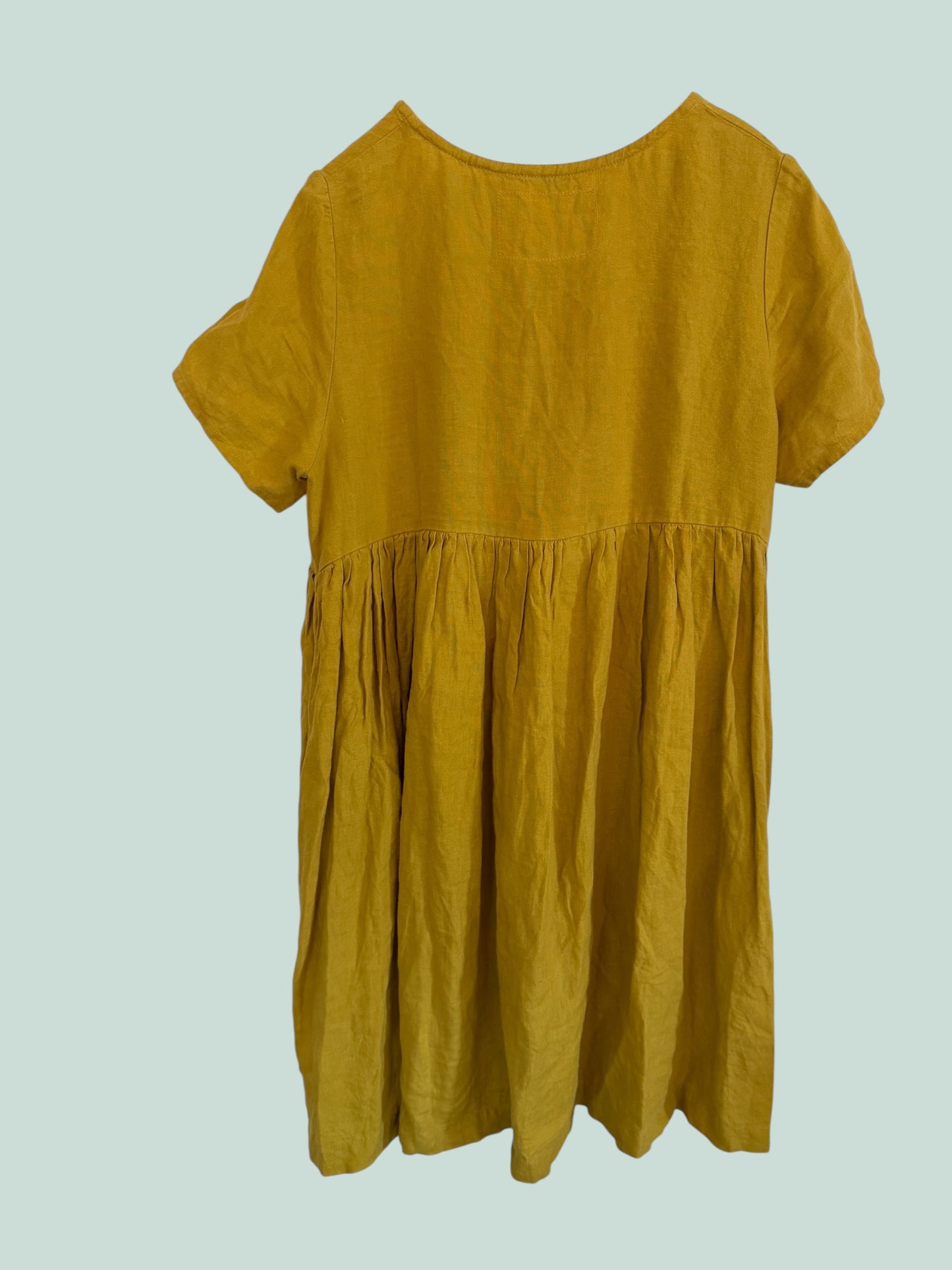 Yellow linen 'Odesa' gathered dress women's size large | Not Perfect Linen