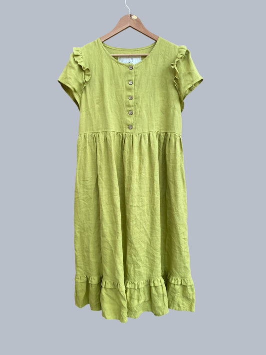 Lime linen ‘Marquette’ dress women’s medium | Not Perfect Linen