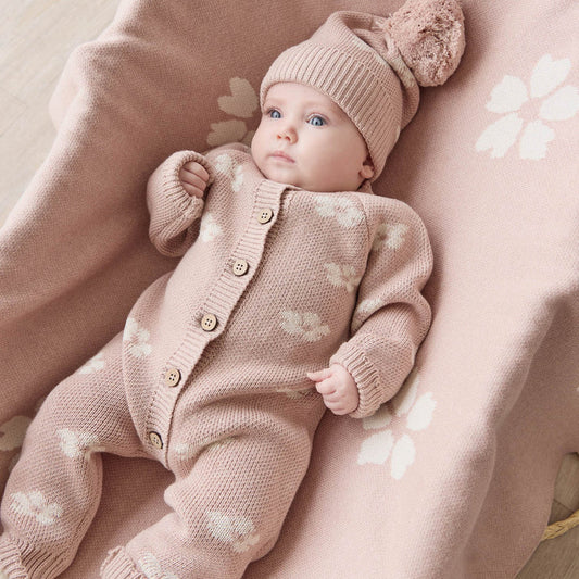 Knit cotton onepiece + hat 6-12m | Jamie Kay
