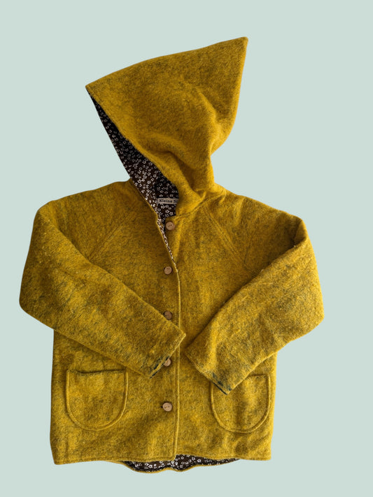 Yellow wool fleece jacket with cotton lining 4-5Y | Kleine Schobbejak