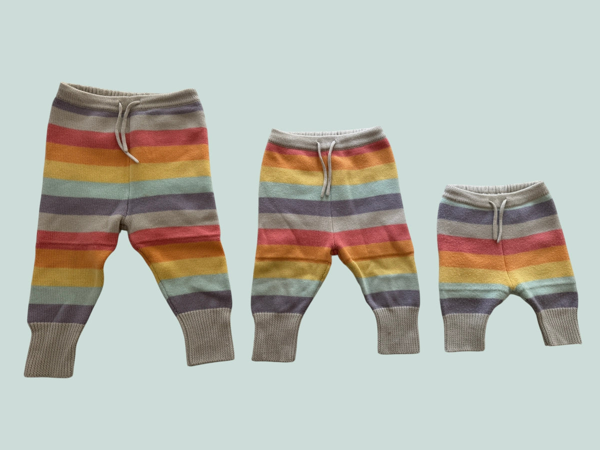 Pastel rainbow striped merino wool pants - various sizes