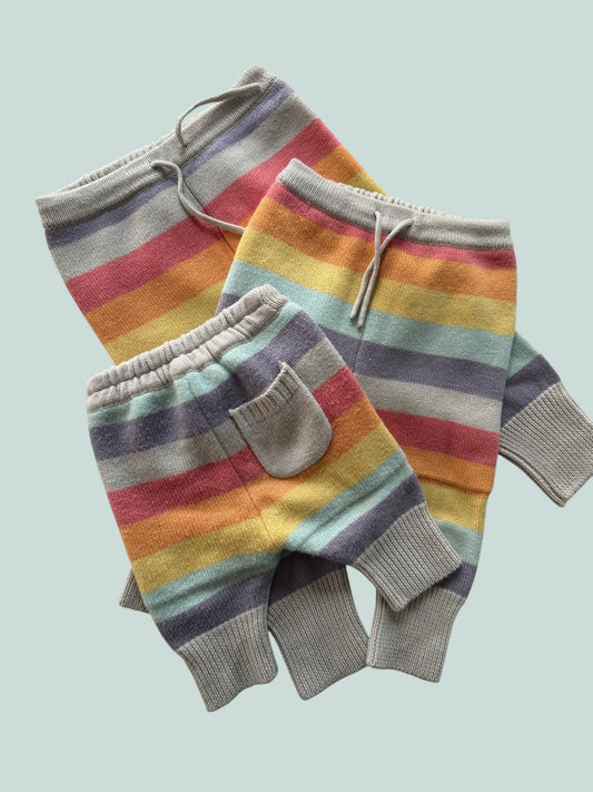 Pastel rainbow striped merino wool pants - various sizes