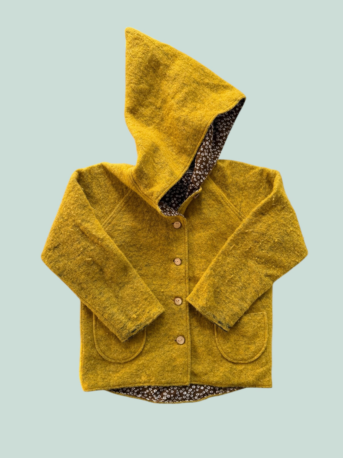 Yellow wool fleece jacket with cotton lining 4-5Y | Kleine Schobbejak