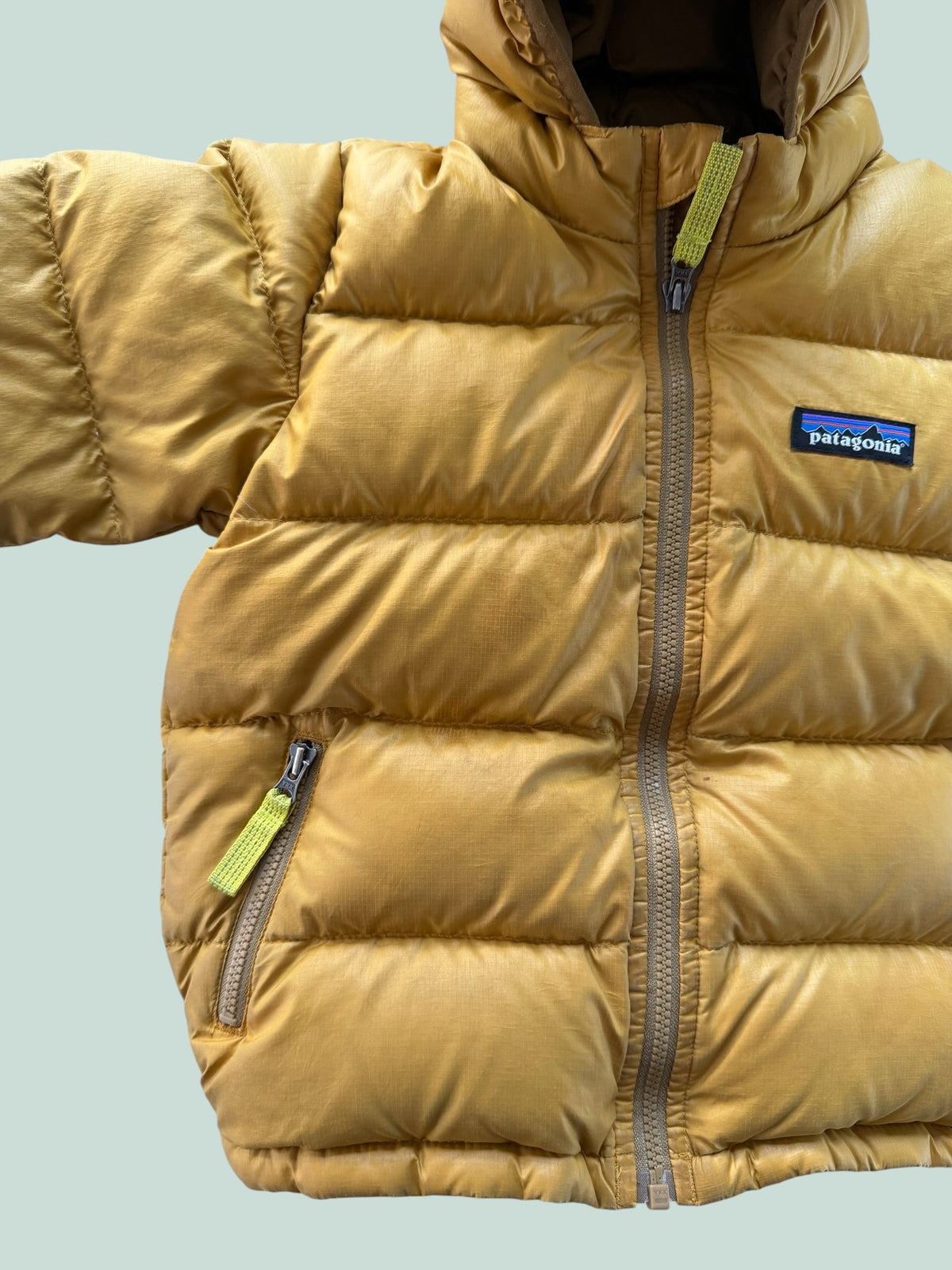 Gold hi-loft down sweater puffer hoodie 2Y | Patagonia
