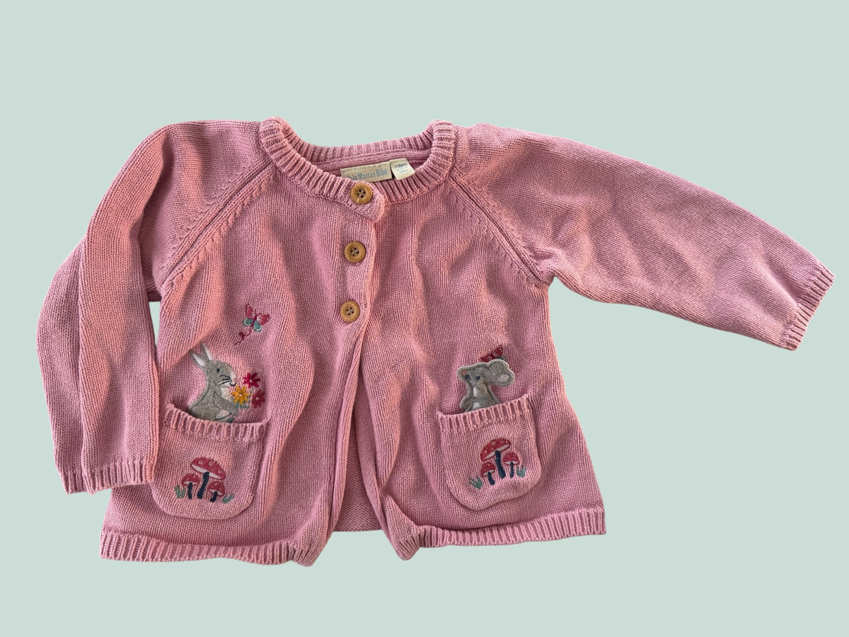 Cotton knit cardigan with bunny and mouse detail 2-3Y | JoJo Mamam Bébé