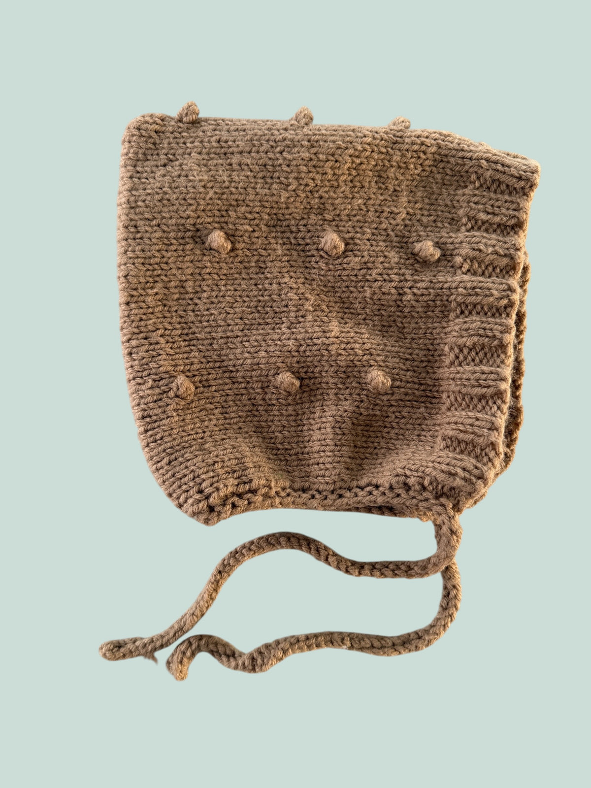 Brown hand knit popcorn pixie hat 2-4Y | Handmade
