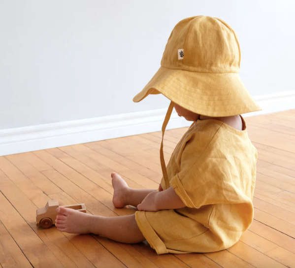 Yellow linen playsuit 18-24m | Les Petits Natures