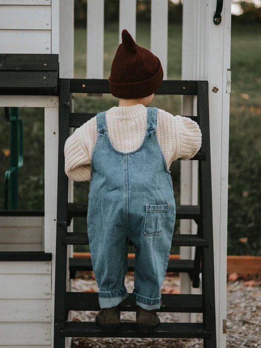 Organic cotton oversized denim dungaree 2-3Y | The Simple Folk