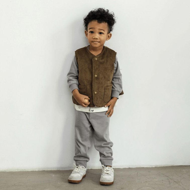 Organic cotton reversible corduroy vest with fruit print lining 2-3Y | Norsu Organic