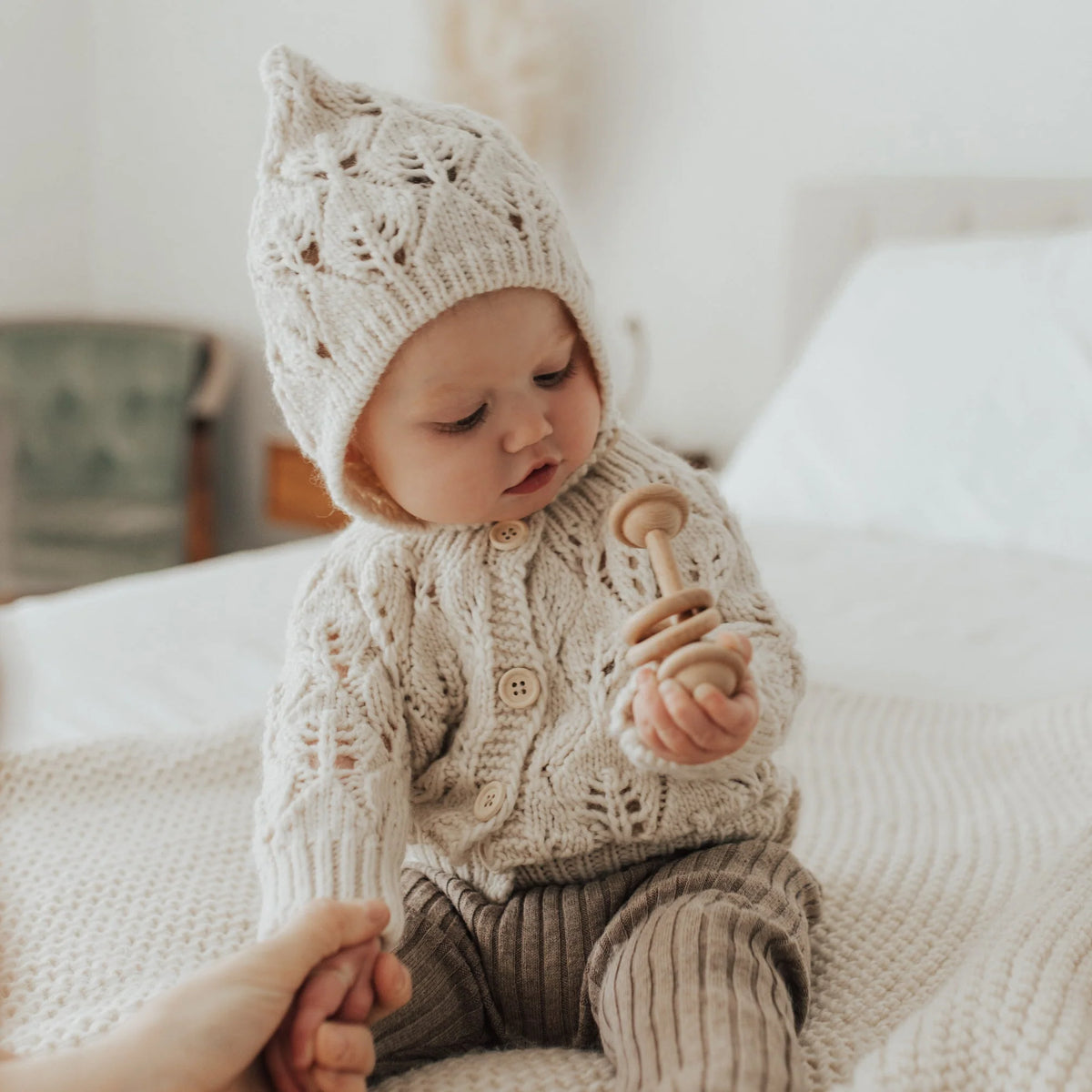 Leaf lace acrylic knit cardigan 18-24m | Hugalugs
